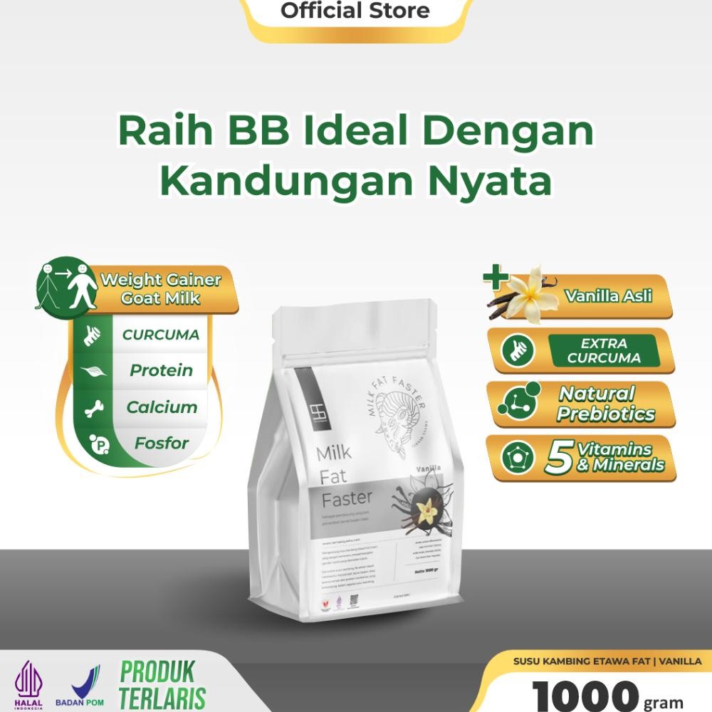 

NO_MORE Ternak Syams Milk Fat Faster Rasa Vanilla 1KG Susu Penambah Berat Badan ideal kenaikan tinggi nutrisi gizi protein kalori rendah gula kolestrol suplement weight gain booster rendah laktosa gym fitnes masa otot alami natural whey curcuma susah