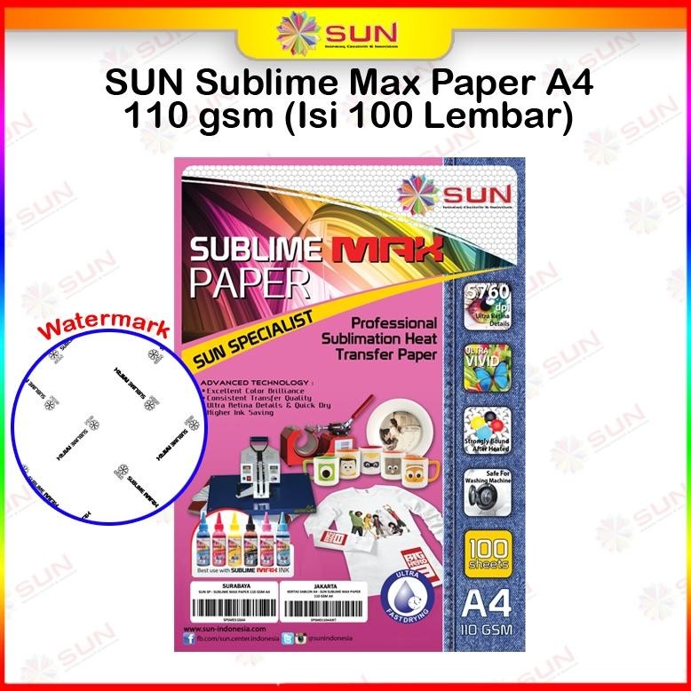 

Kertas Sablon Sublim Transfer Paper A4 / A3 / F4 - SUN SUBLIME MAX Paper 110 Gram A4 100 Lembar Nugi