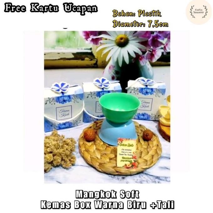 Souvenir 50pcs Mangkok Soft Kemasan Box warna tali & Kartu Ucapan