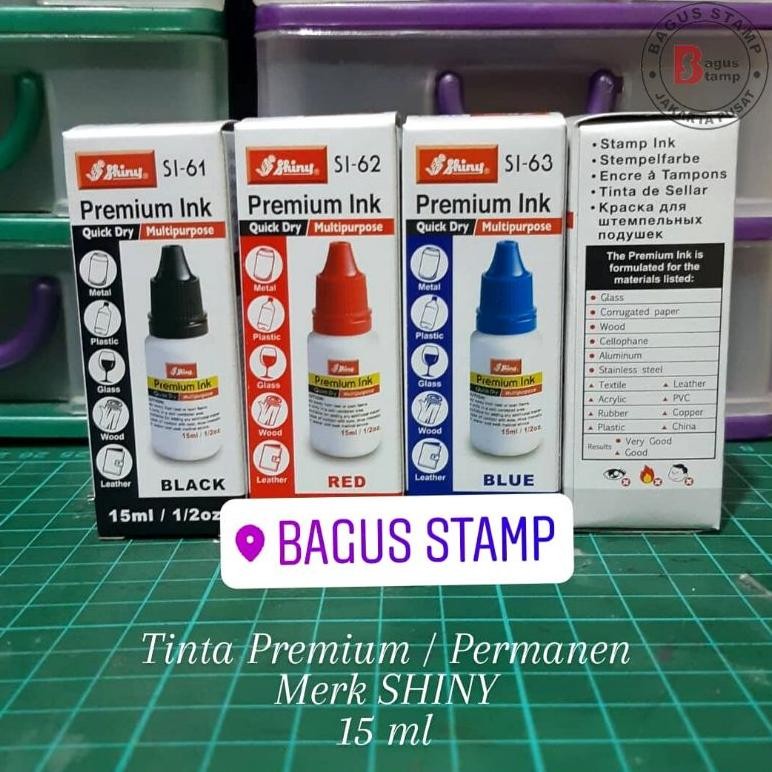 

Tinta Stempel Permanent / Premium / plastik kaca kayu besi foil Tahan Air/ Anti Luntur TINTA SHINY [15ml] Nugi