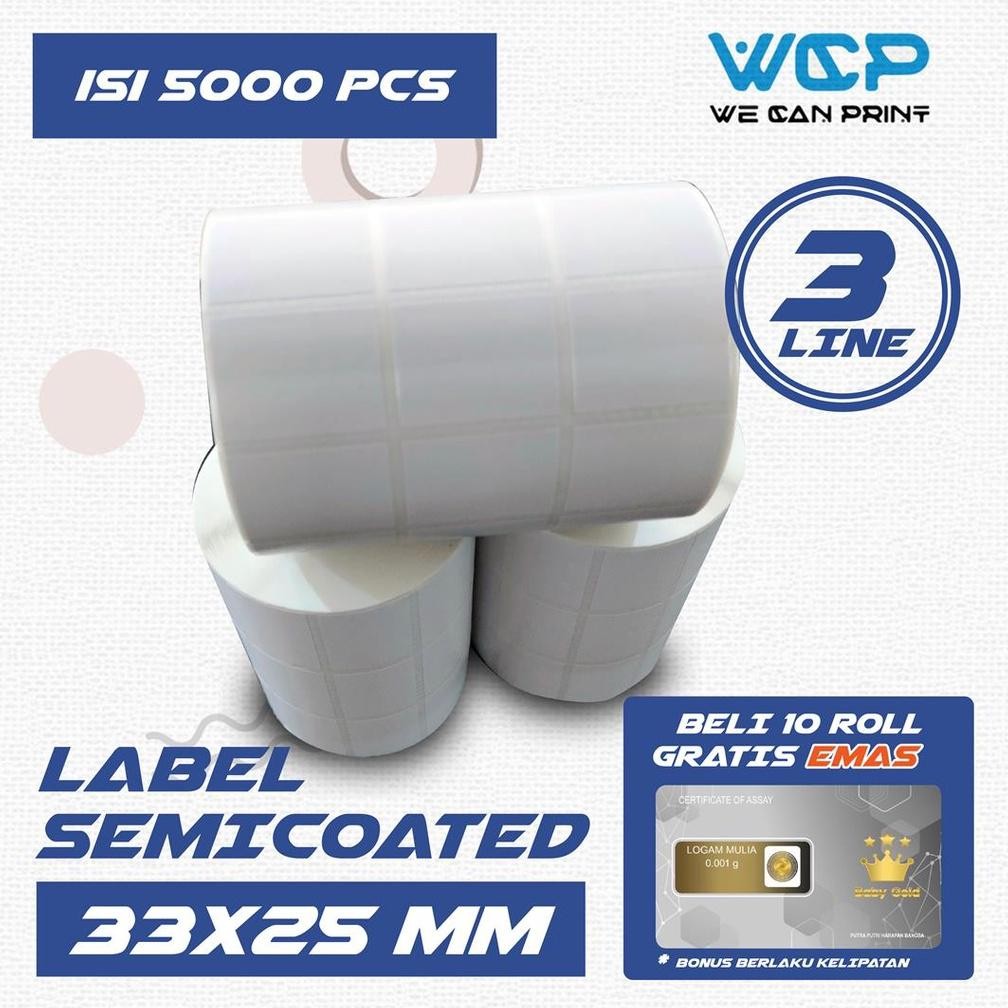 

Label Semicoated 33X25MM Kertas Label Sticker Semicoated 33X25 MM (3 LINE) 5000 PCS Nugi