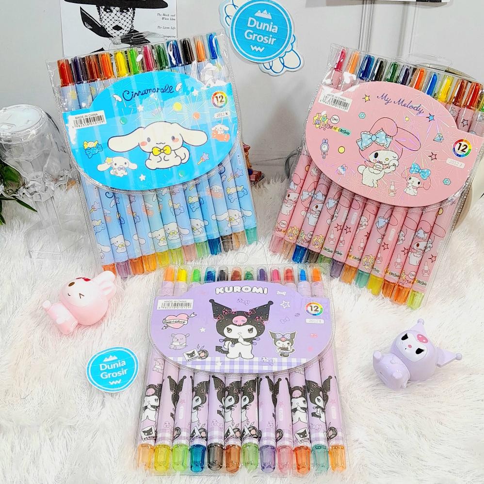 

Krayon Twist SANRIO 1 Set isi 12 PCS Cinnamoroll Melody CUTE TERMURAH / Crayon Putar Sanrio IMUT Lucu 1 Pack isi 12pcs Warna Ready 4 Variant Lengkap Kualitas Premium Bisa Grosir dan COD Nugi