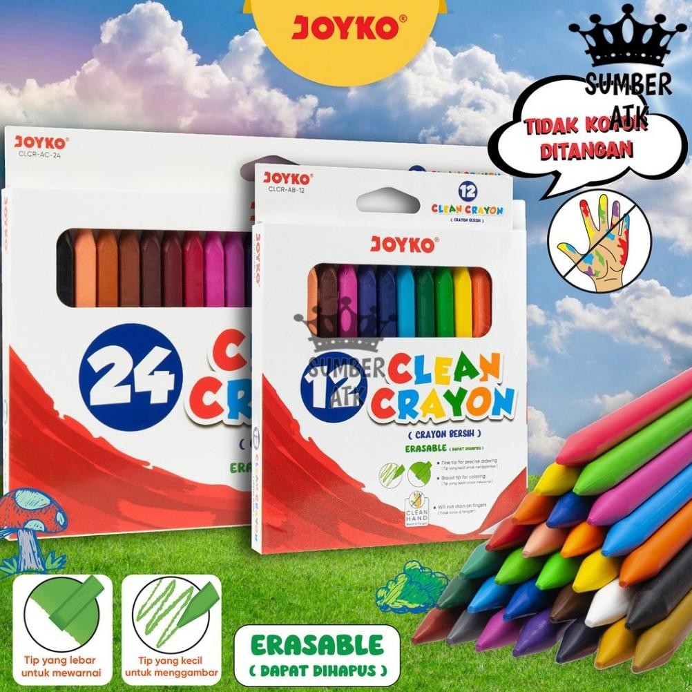 

Krayon Bersih Clean Crayon Erasable Joyko 12 dan 24 Warna CLCR-AB-12 CLCR-AC-24 Nugi