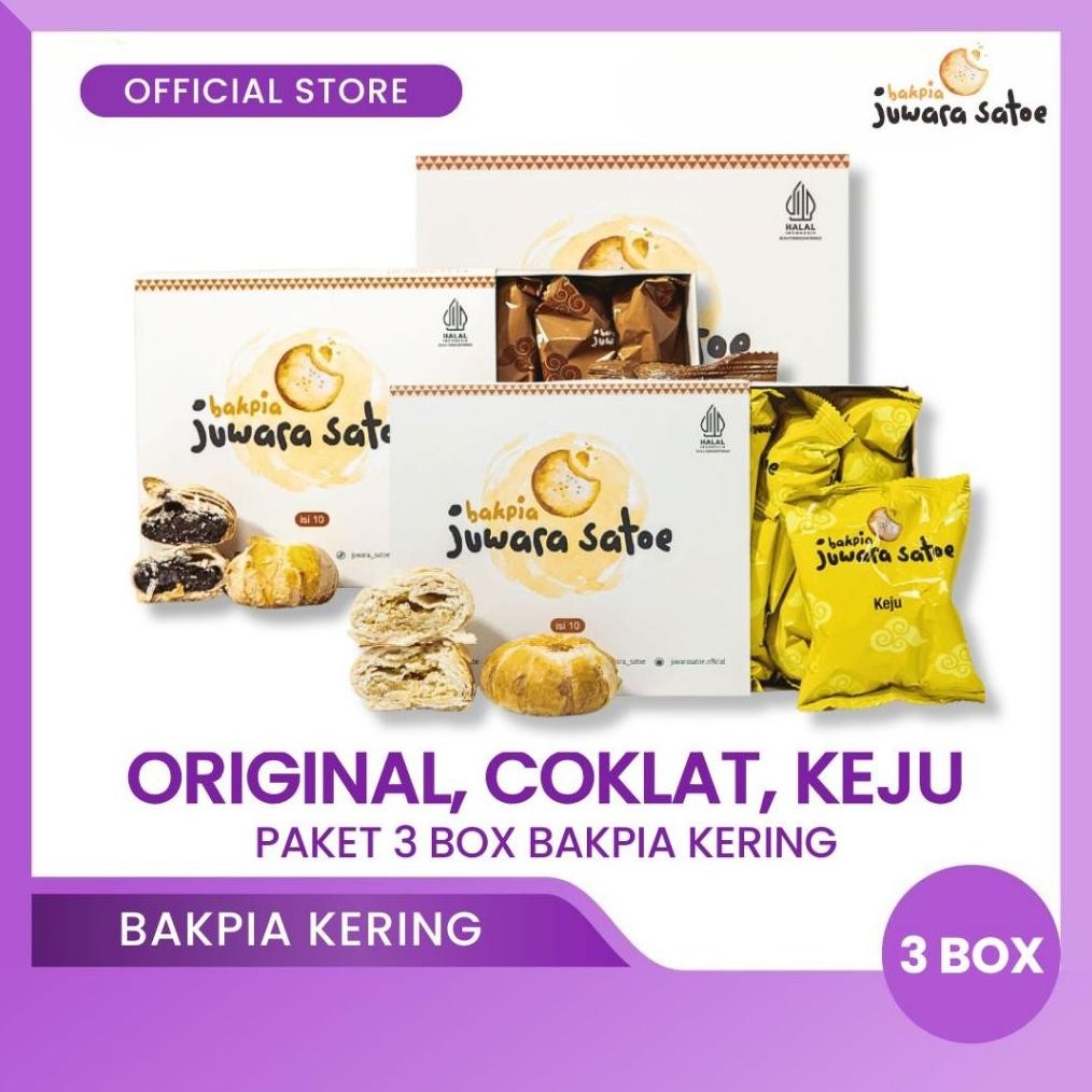 

NO_MORE BAKPIA JUWARA SATOE [ 3 Box ] Paket Bakpia Crispy (Original, Coklat, Keju) - Oleh Oleh Khas Jogja