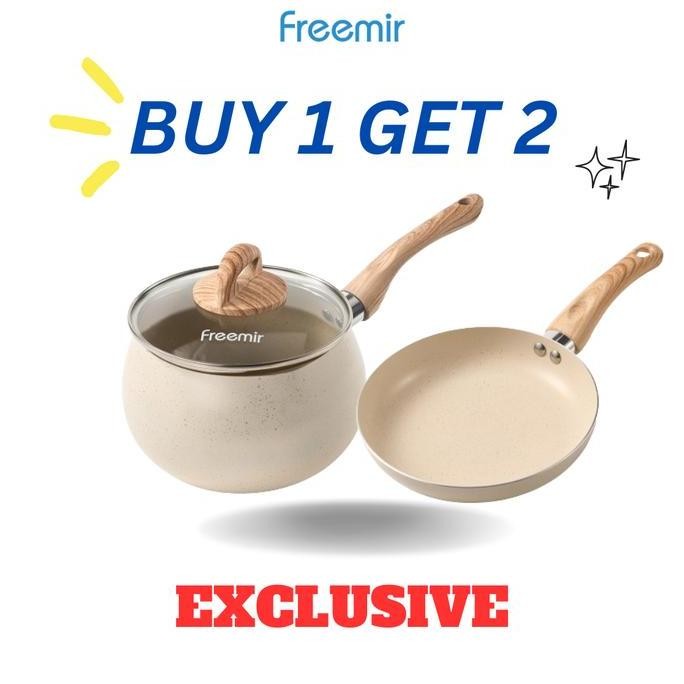 Tersedia freemir Bundle Panci Rebus MPASI + Teflon Tutup Kaca Granit Beige Anti Lengket