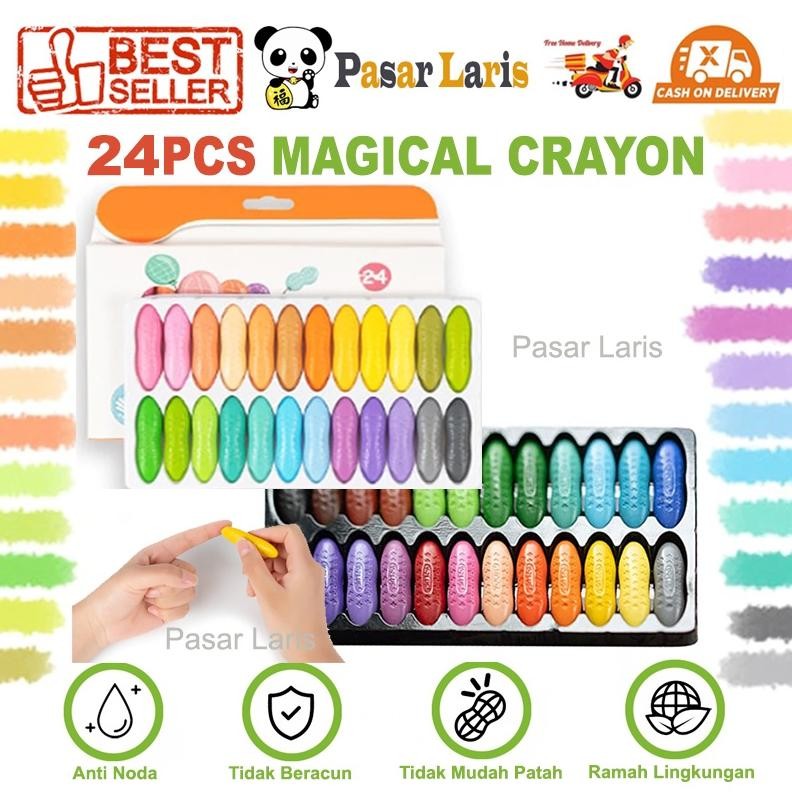 

Magical Crayon 12 pcs 24 pcs Crayons Set Bayi Anak Peanut Yplus UK Mudah Dihapus Tidak Kotor Tangan Nugi