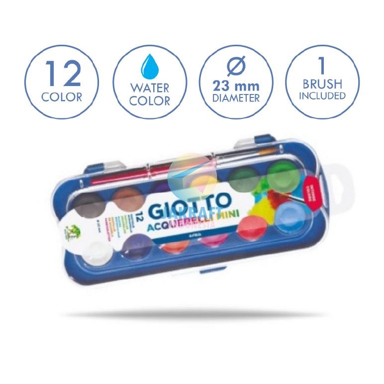 

(1 Set) Cat Air GIOTTO 12 Warna Watercolor Mini Acquerelli +Bonus 1 Pcs Kuas Lukis Nugi