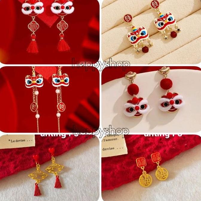:<:<:<:<] Anting Imlek Merah Fu Cina Barongsai, Chinese New Year Earings