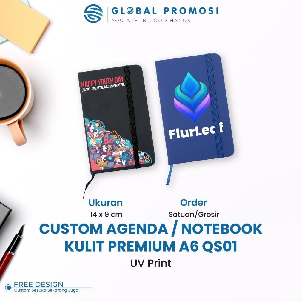 

Custom UV Buku Agenda Diary A6 QS01 Buku Notebook Kulit Souvenir Bertali Nugi
