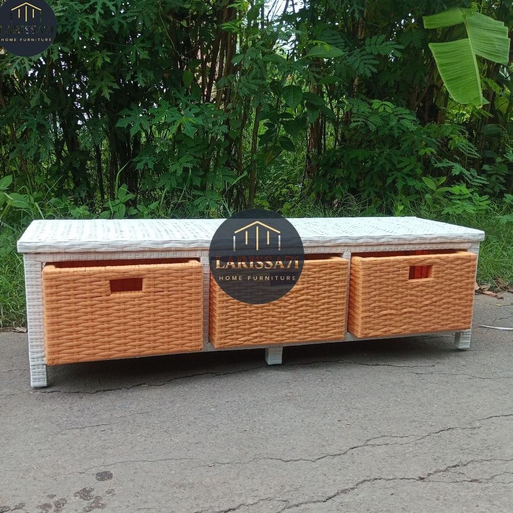 Meja Tv Minimalis Rotan Sintetis Lemari Plastik Rotan Sintetis 3 Laci Nugi