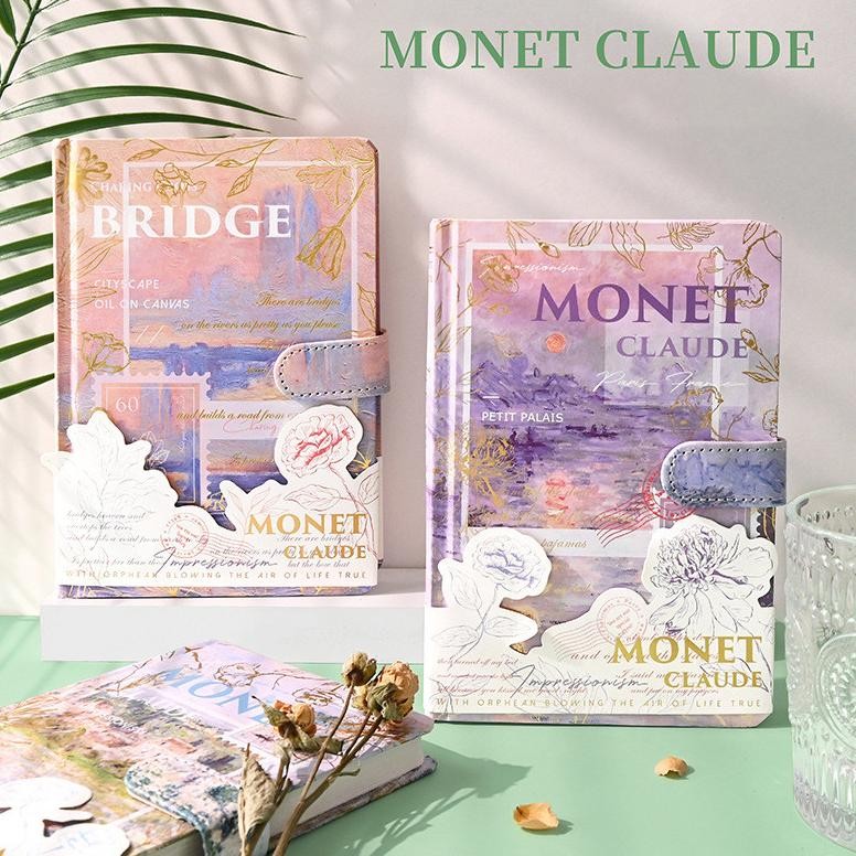 

Full Color Buku Diary Hardcover Notebook Monet Paintings Colorpage Illustration Magnetic Buckle Nugi