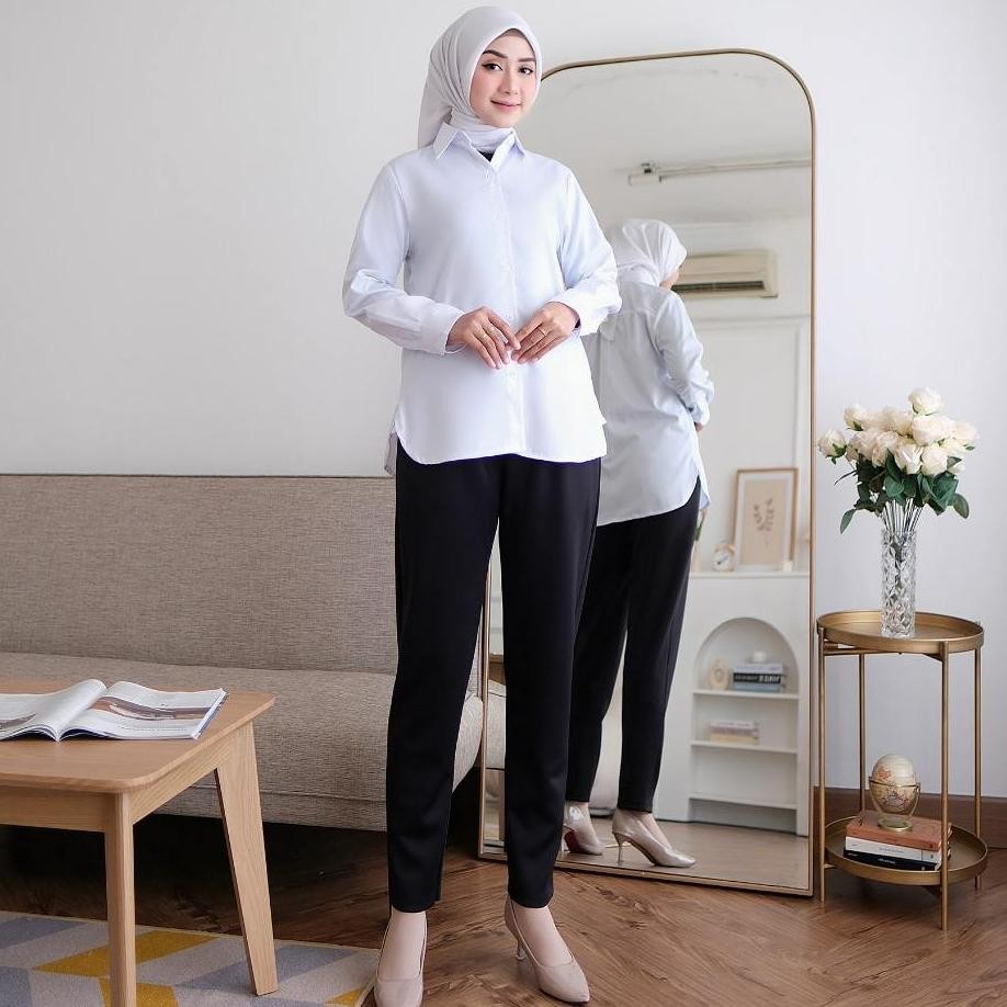 Sakha.Id Kemeja Baju Putih 013 Kemeja Putih Pns Guru Wanita Kerja Lengan Panjang Kantoran Terlaris K