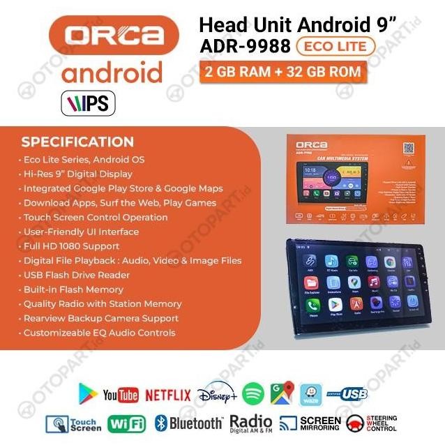 Headunit Android Orca ADR 9988 Eco Lite 10 Inch