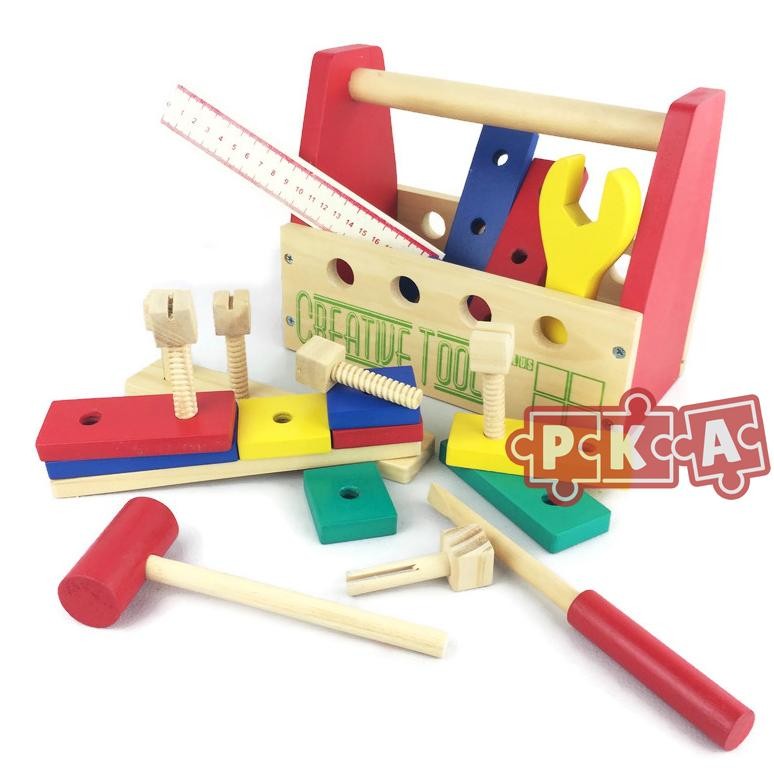 Terlaris Mainan Anak Kayu Alat Tukang Tools Set Toolbox Perkakas Pertukangan