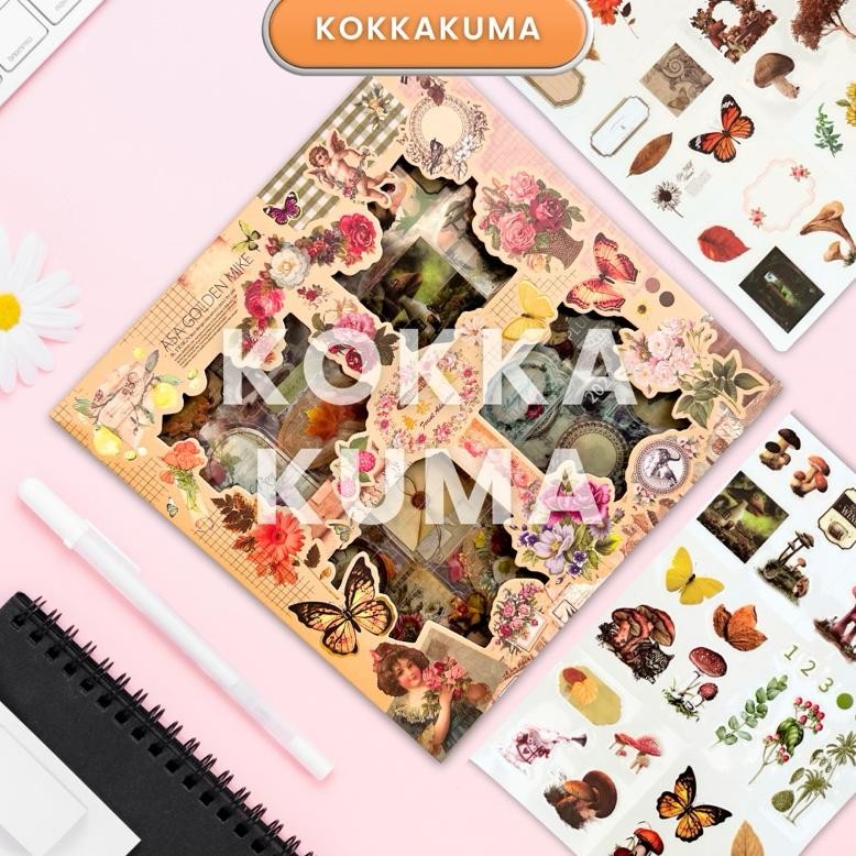 

( KKM ) Stiker 100 Lembar Butterfly Flower Aesthetic Jurnal DIY Vintage Sticker Nugi