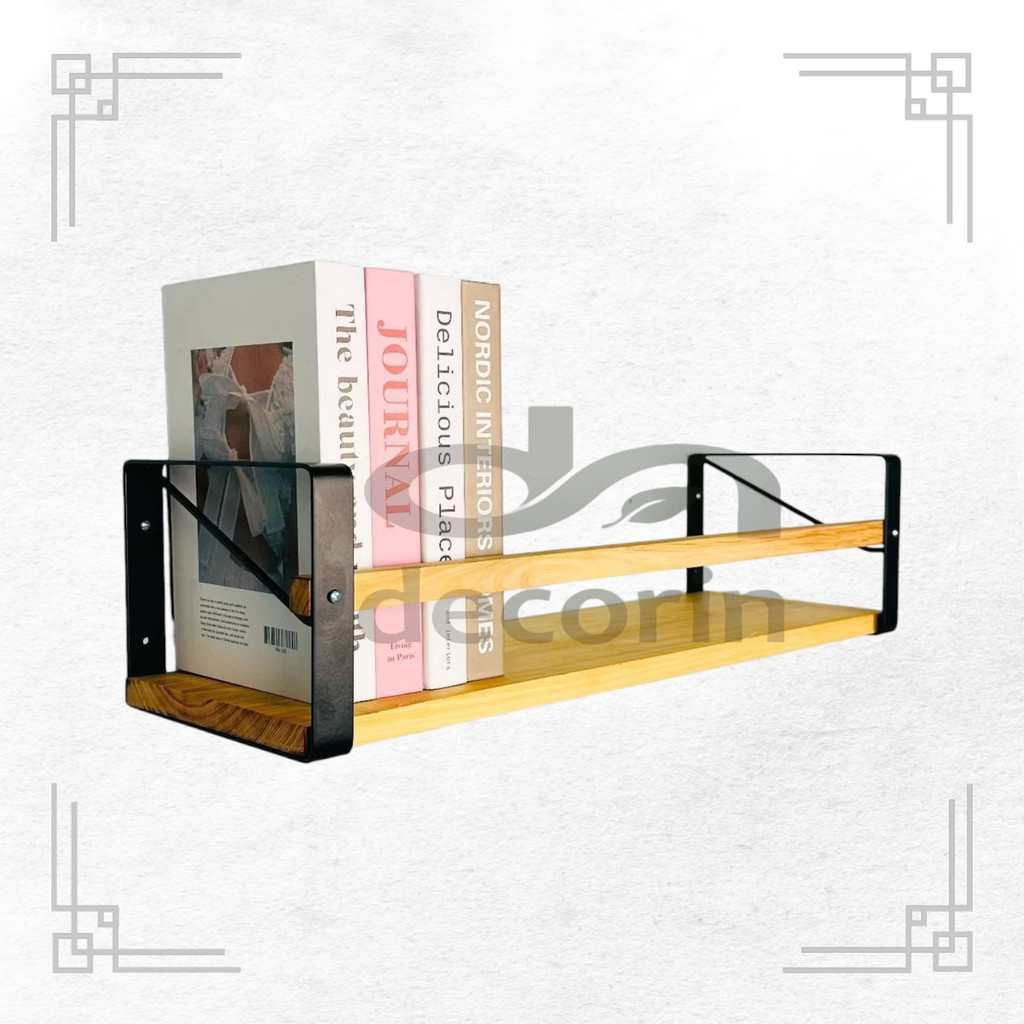 Rak Dinding Ambalan Kayu Besi Industrial | Minimalis Serbaguna Pajangan Buku Dapur | 30-60cm