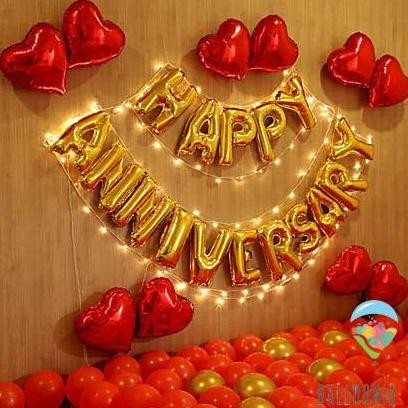 HARGA DISC - LED SET Balon Foil Happy Anniversary Red Gold / Balloon Decoration