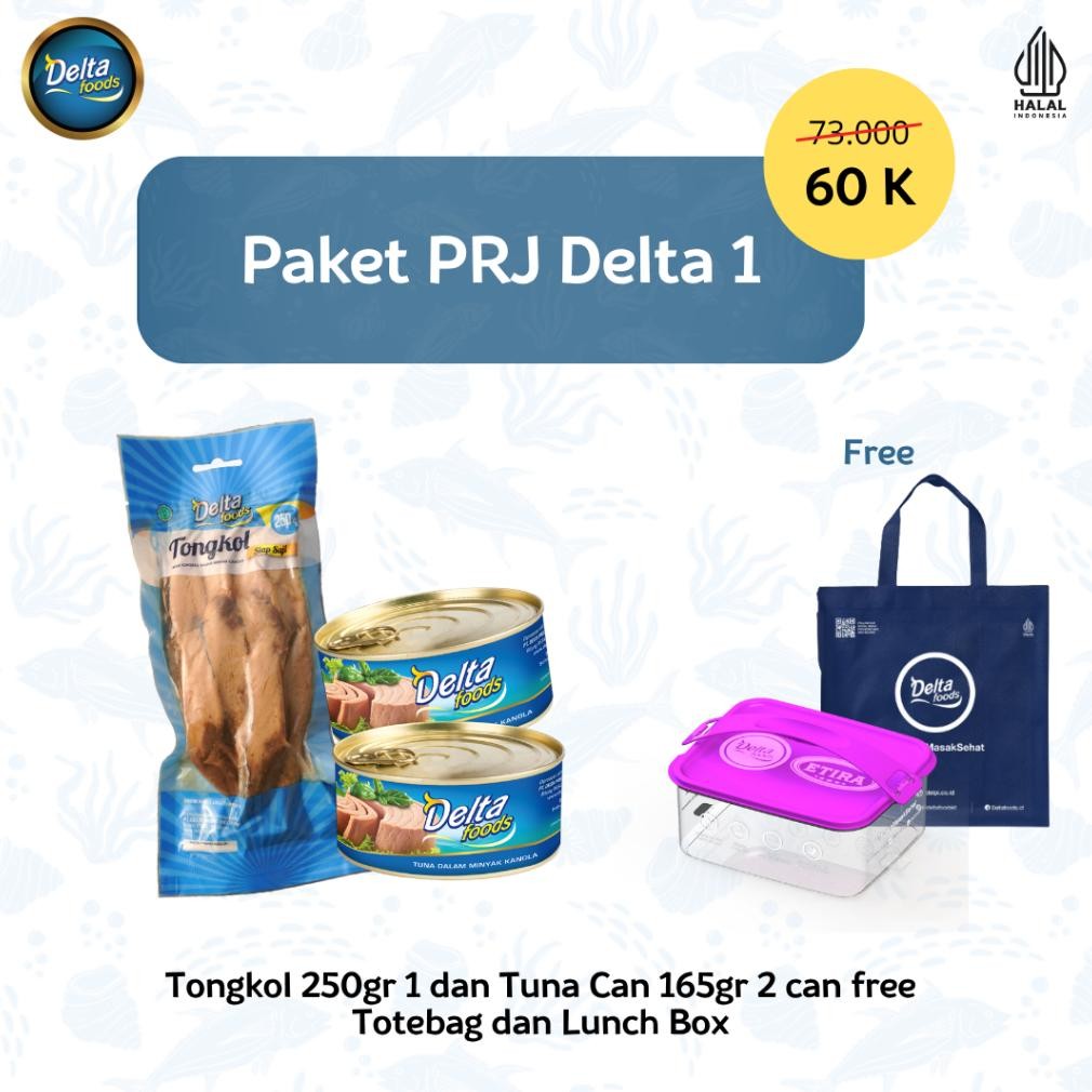 

NO_MORE Paket PRJ Delta 1 - Tongkol Kemasan 250gr 1 Pack dan 165gr 2 Can free Totebag Lunch Box