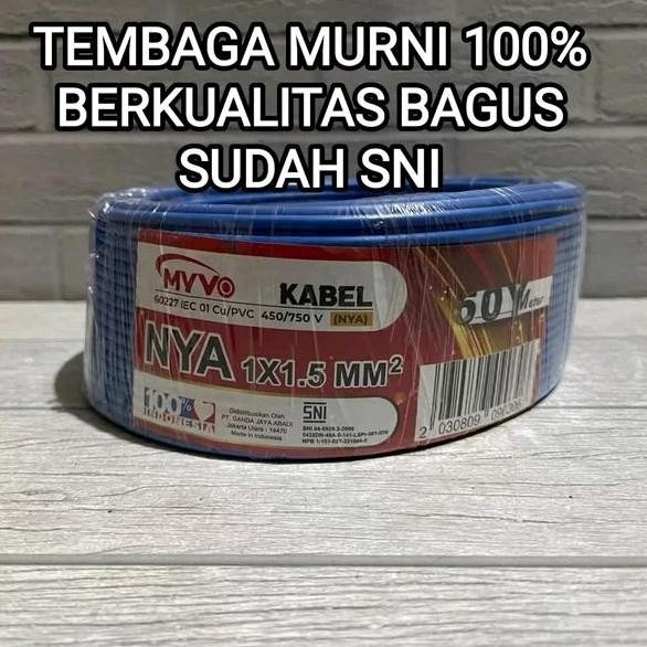 Myvo Kabel Nya 1.5Mm Tembaga Murni Full Sni Lmk 1Roll 50 Yard Kabel Kawat Tunggal 1.5 Mm Kabel Sni K