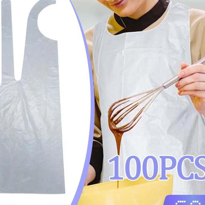 100Pcs Apron Plastik Medis Celemek Sekali Pakai Plastik Apron