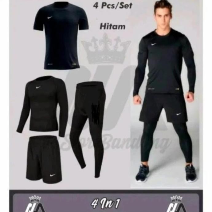 PAKET isi 4 Baju Celana Running / Manset Panjang Olahraga Pria Kaos Sport HM