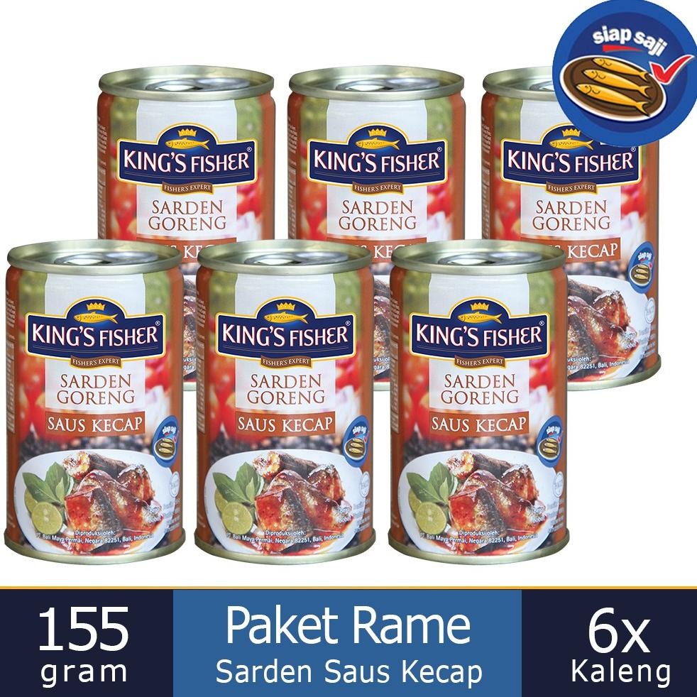 

NO_MORE King's Fisher Paket 6 pcs Sarden goreng mini rasa saus kecap Makanan Kaleng 155 gr