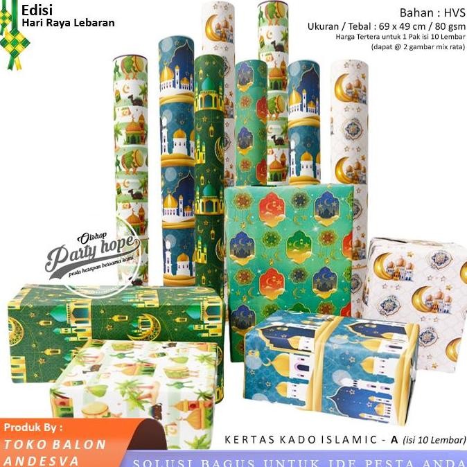 

langsung order saja] isi 10 Kertas Kado Lebaran Islamic-A / bungkus kado Lebaran Ramadhan / kertas kado Lebaran Islamic