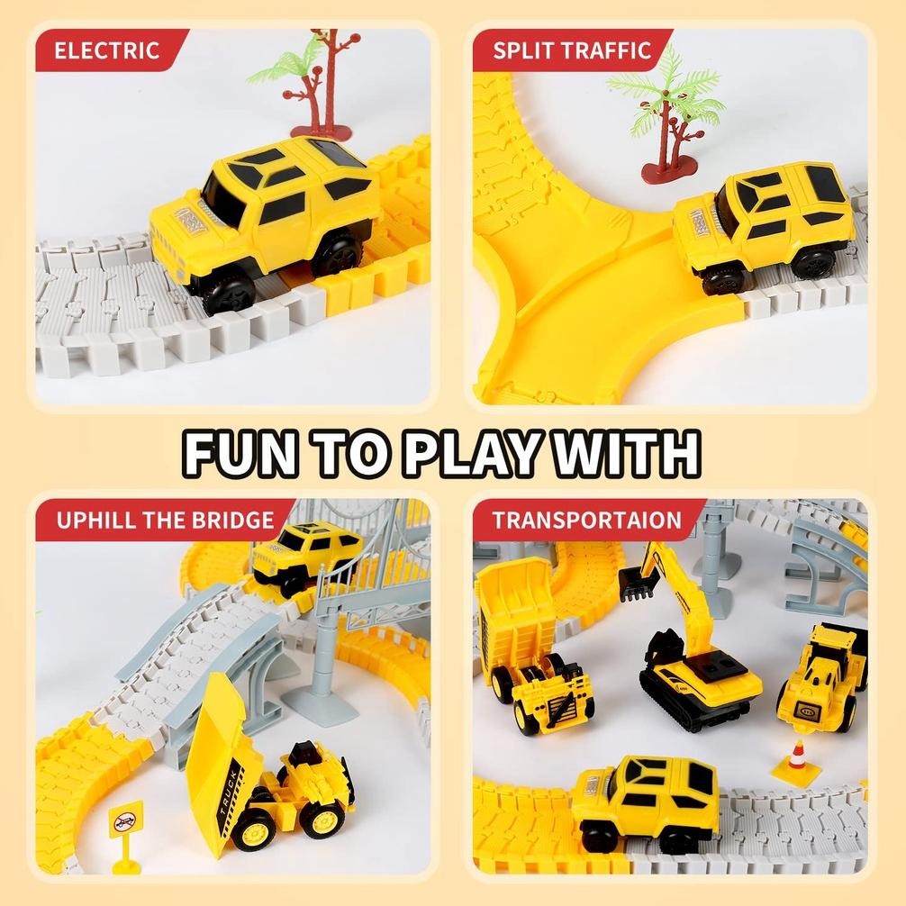 Iqr-914 305Pcs Mobil Mainan Track Elektrik Anak Set Diy Construction City Truck Konstruksi Mainan Me