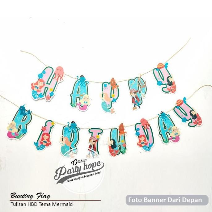 <<<<<] Banner shape mermaid / Bunting Flag mermaid / hiasan ultah hbd mermaid