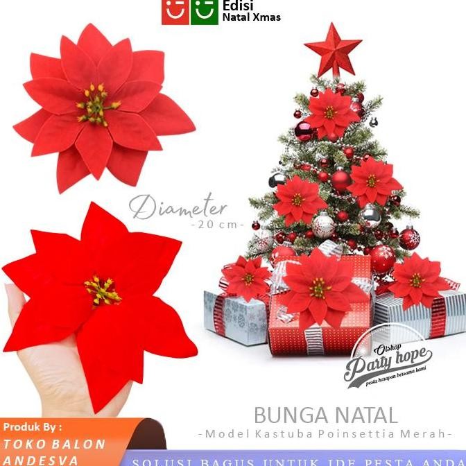 $+$+$+$+] Bunga Kastuba Poinsettia Merah / Hiasan Natal Bunga Kastuba Poinsettia / Bunga Pohon Natal