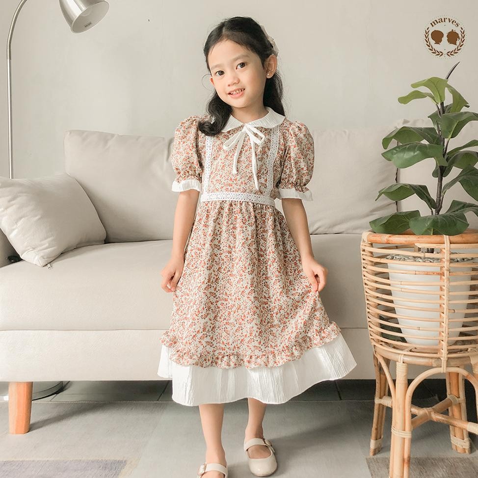 MARVES Agatha Dress Baju Anak Perempuan Bahan Lady Crush Motif Bunga Usia 1 hingga 14 Tahun