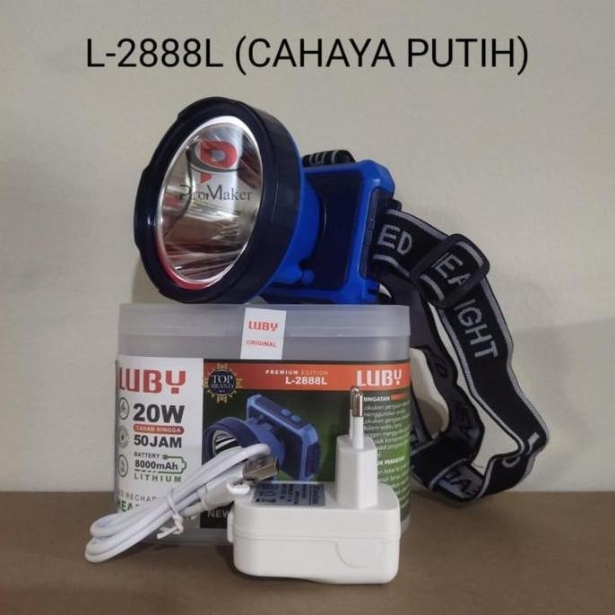 HEADLAMP SENTER KEPALA LUBY 20 WATT L-2888 LED PUTIH CAS 8000MAH ORIGINAL DAN TERPERCAYA