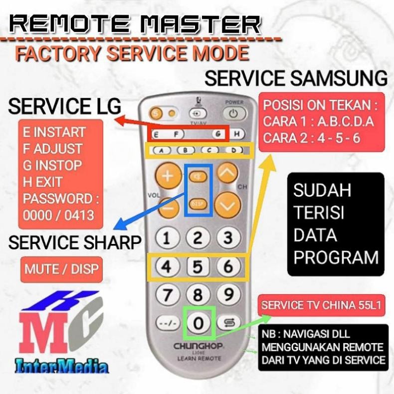 RAKSA REMOTE REMOT MASTER SERVICE REMOT REMOTE SAKTI REMOTE MASTER UNTUK BUKA SERVICE MODE TV LCD LE