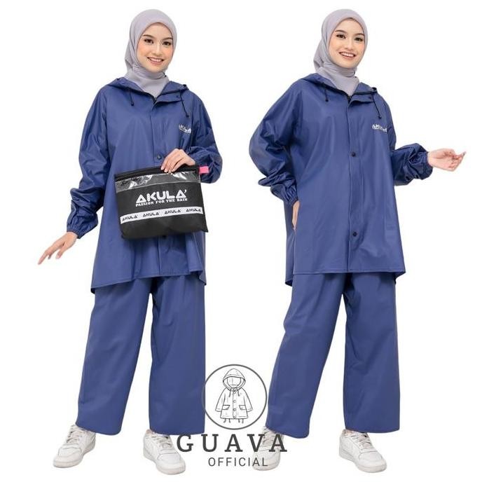 ORI - JAS HUJAN AKULA SETELAN PVC TEBAL KUAT BIRU NAVY PRIA WANITA