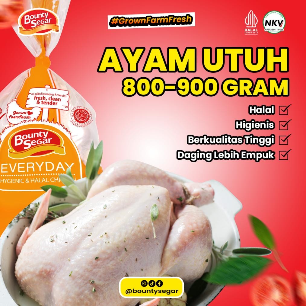 

Ayam Utuh Premium Beku/Frozen Bobot 800-900 Gr | Bounty Segar aSt