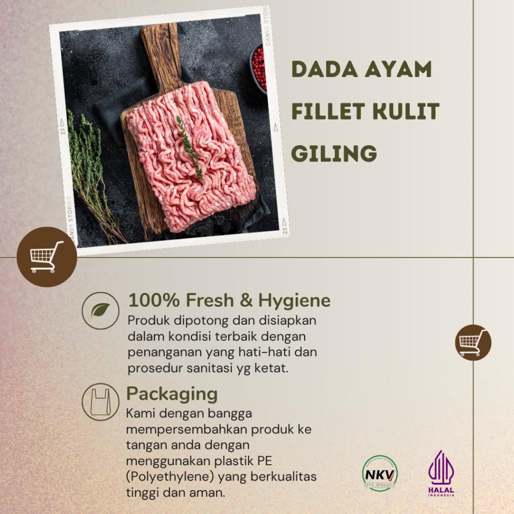 

Dada Ayam Fillet dengan Kulit Giling Fresh Halal 1KG aSt