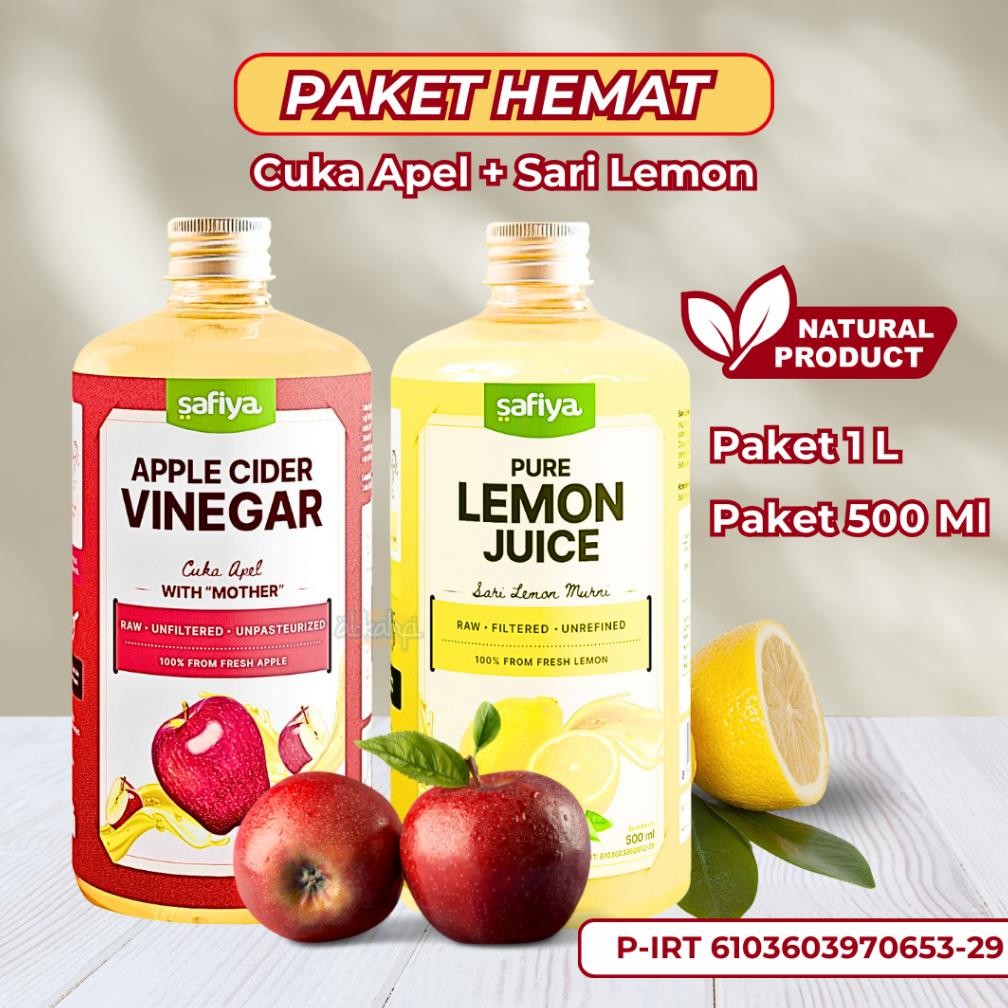 

[PAKET 2 In 1] CUKA APEL SARI LEMON SAFIYA - Original 100% Cuka Apel Sari Lemon Premium Diet Detox aSt