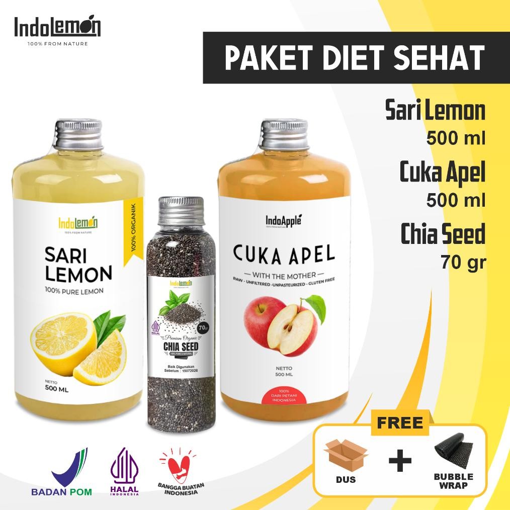 

Paket Diet Detox 3IN1 - Sari Lemon 500ML, Cuka Apel 500ML, Chia Seed 70GR - Diet Sehat JSR Halal aSt
