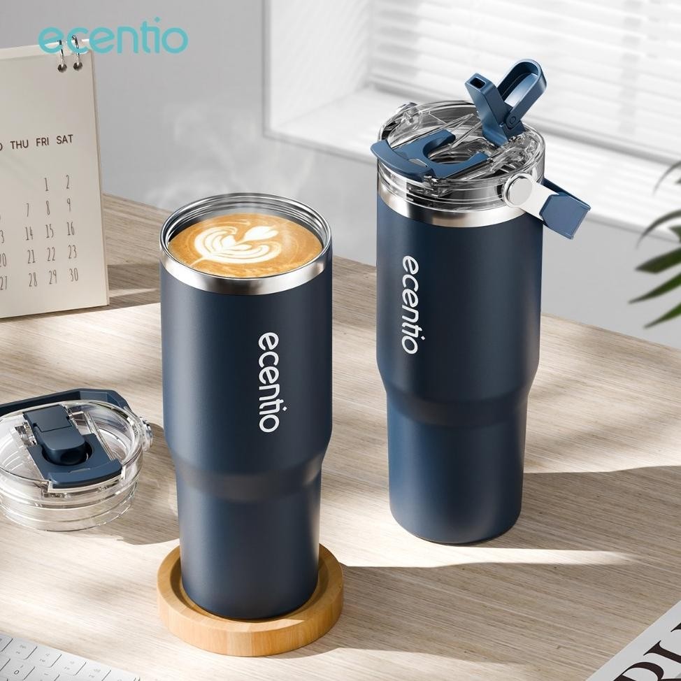 Ecentio Blue Tumbler Minum Double Layer Stainless 900Ml Botol Air Aesthetic Besar
