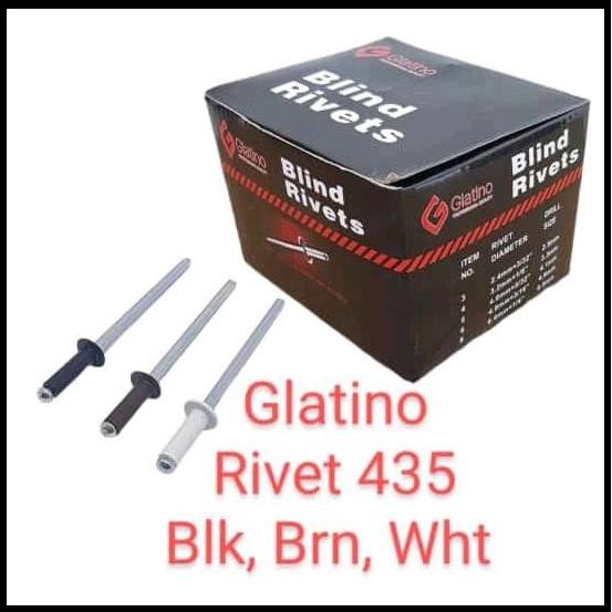 1Kotak GLATINO Paku RIVET WARNA 435 / Paku Riveter ripet ALUMUNIUM WARNA Hitam Putih Coklat