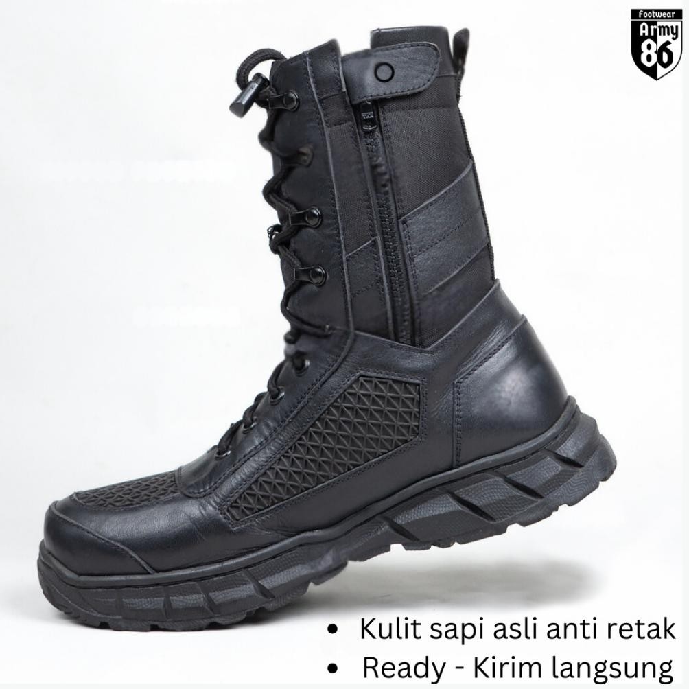 Army86 Sepatu PDL TNI Polri Satpam Satpol pp Brimob kulit asli resleting Tactical model Raiders