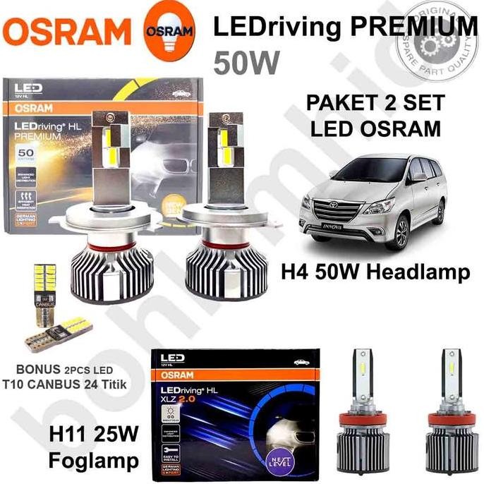 Sale Lampu Led Innova Old Osram Headlamp H4 Premium 80W + Foglamp H11 Xlz 3.0 50W