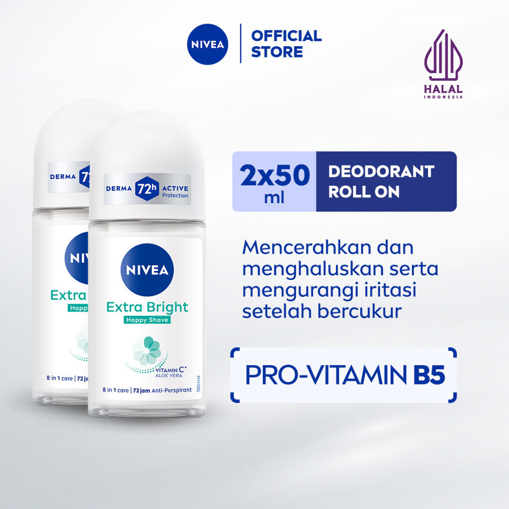 (PAKET HEMAT ISI 2) NIVEA Deodorant Roll On Brightening Happy Shave 50ml - Deodoran wanita mencerahk