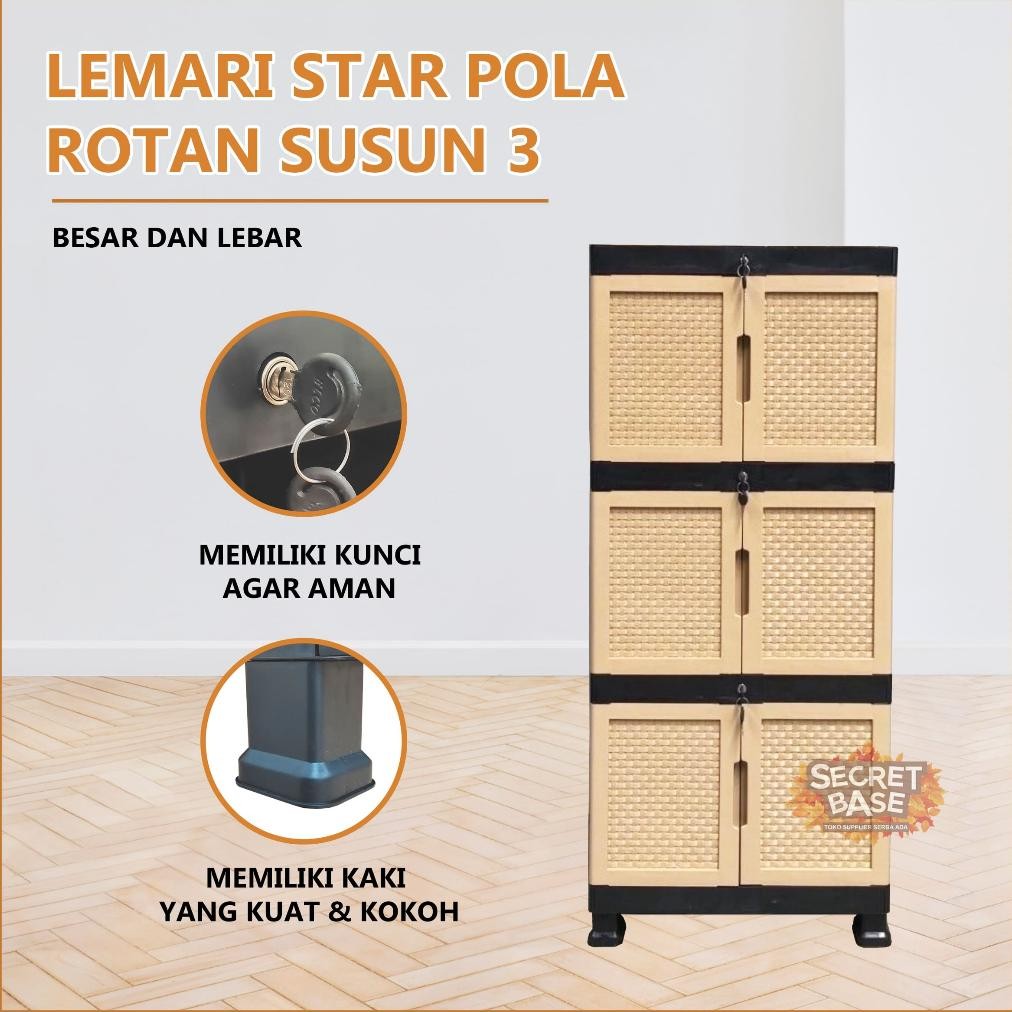LEMARI STAR SUSUN 3 - Kunci / Lemari Pakaian Jumbo / Lemari Plastik Susun