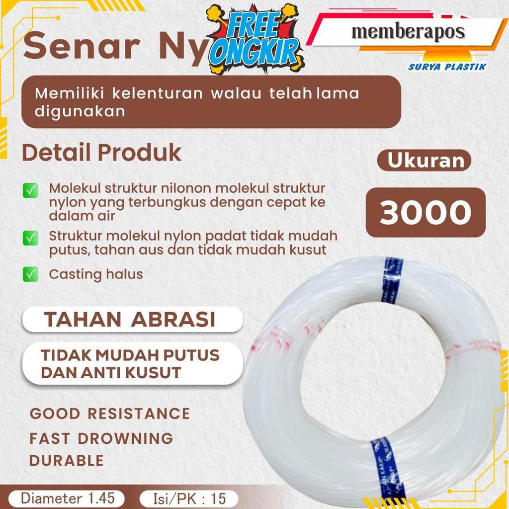 Senar Cap Ikan Kakap  Ukuran 3000 (120)  Per Roll /Tali Senar Pancing / Senar Layangan Cod