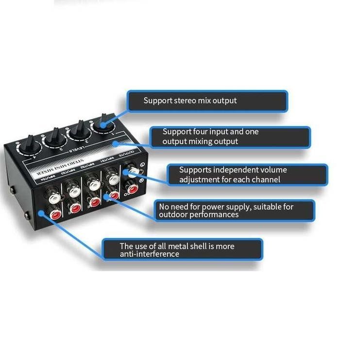 Amplifier Professional CX400 Stereo Ultra Compact Mini Mixer 4 Channel