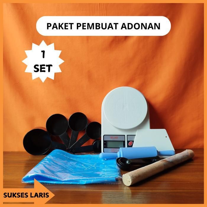Paket Pembuat Adonan | Alas Silikon Rolling Pin Silikon Rolling Pin Kayu Timbangan Digital Sendok Ta