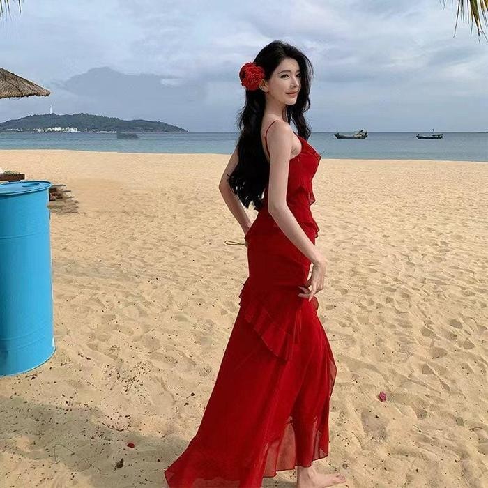 Dd Yuvi Wine Red Long Dress Woman Premium / Dress Maxi Wanita / Dress Pesta Wanita / Korean Summer D