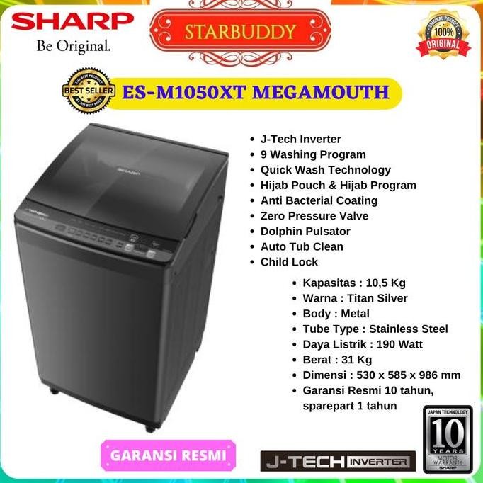 TERBARU - Mesin Cuci Sharp 1 Tabung ES-M1050XT-SA| 10.5Kg Inverter - Jabodetabek