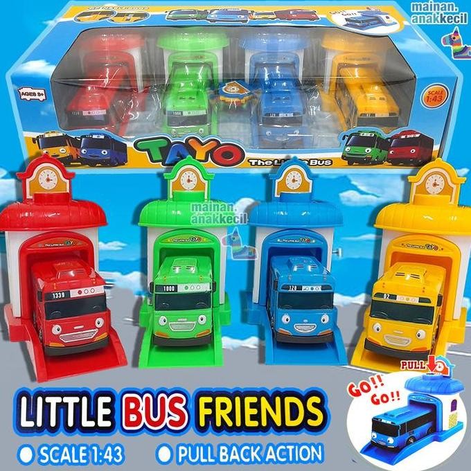 Diskon Mainan Bus Tayo Garasi Isi 4 Mobil Tayo Mini Pullback Anak Edukasi